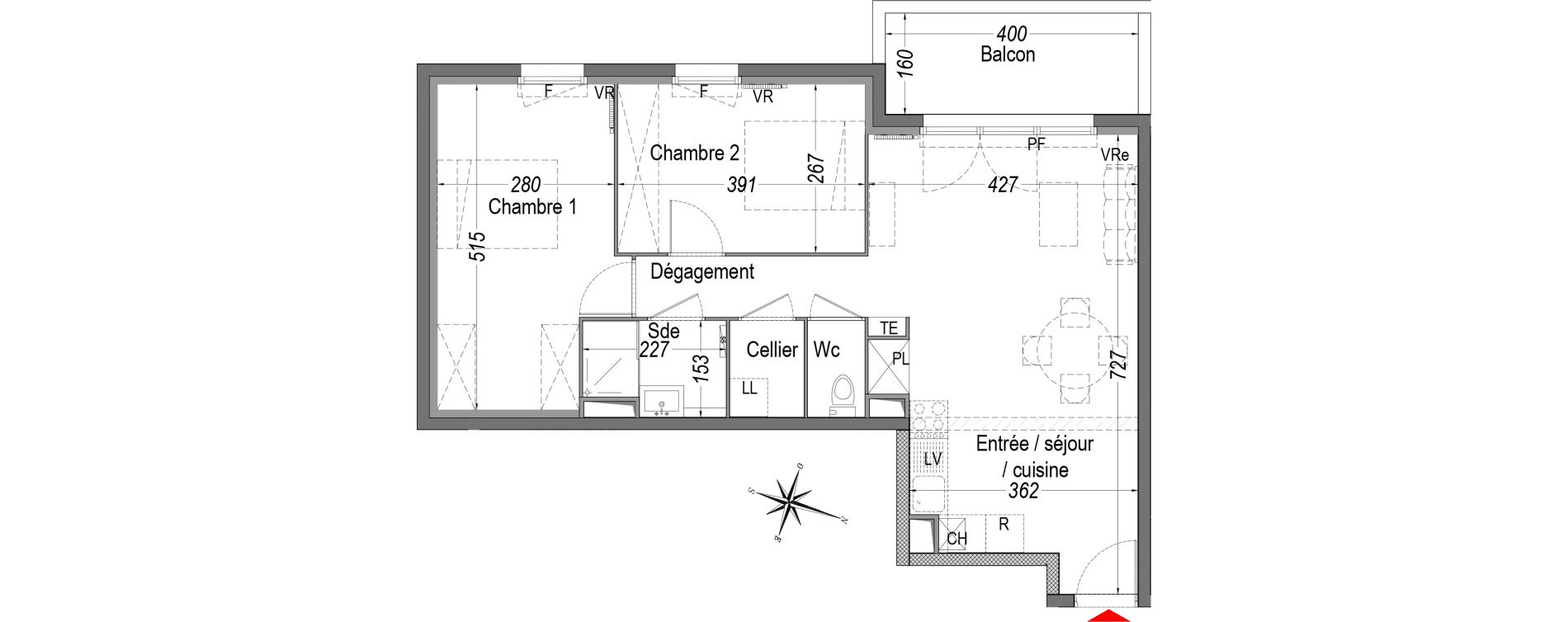 Appartement T3 de 61,24 m2 &agrave; Cenon Gravi&egrave;res - gravette - beaulieu - lagrue - plaisance