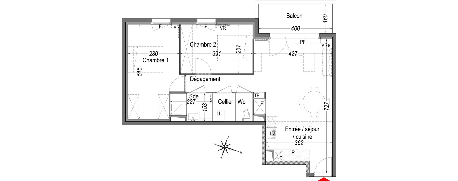 Appartement T3 de 61,24 m2 &agrave; Cenon Gravi&egrave;res - gravette - beaulieu - lagrue - plaisance