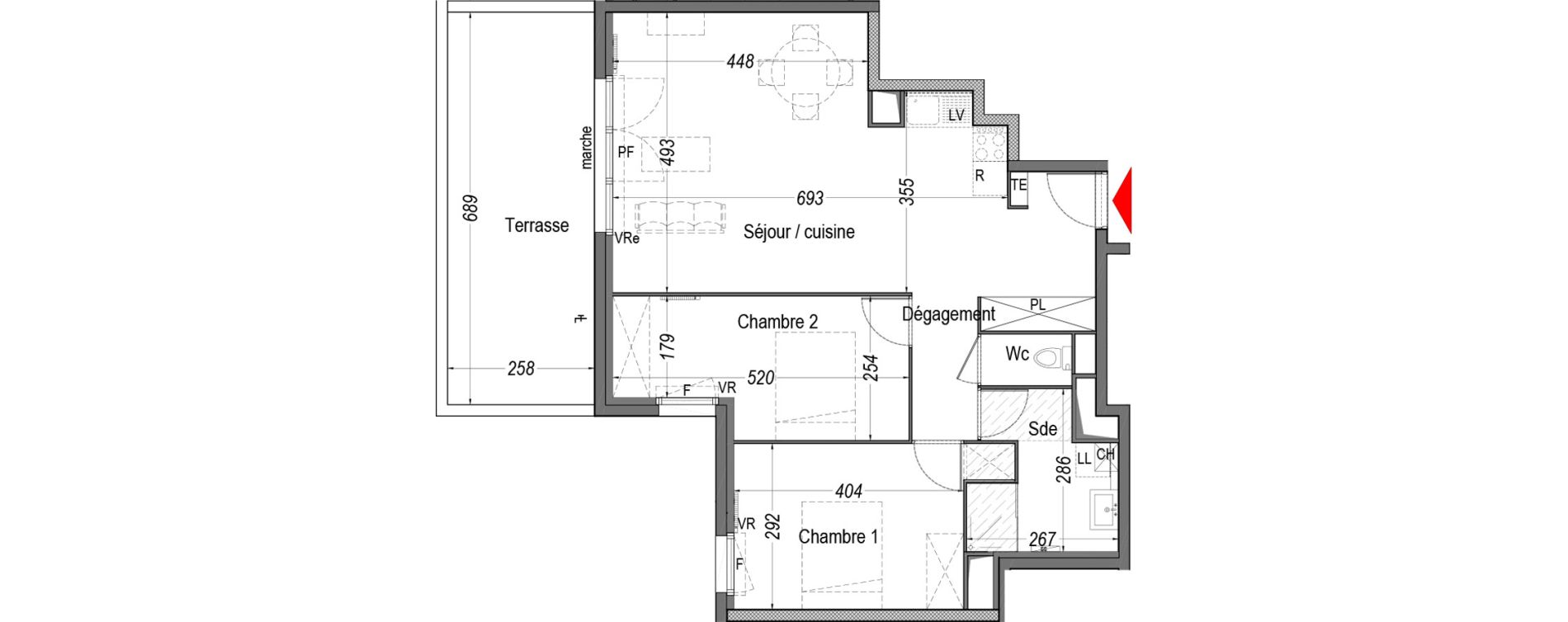 Appartement T3 de 68,85 m2 &agrave; Cenon Gravi&egrave;res - gravette - beaulieu - lagrue - plaisance