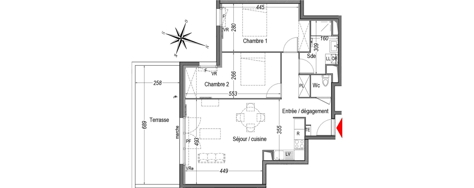 Appartement T3 de 70,17 m2 &agrave; Cenon Gravi&egrave;res - gravette - beaulieu - lagrue - plaisance