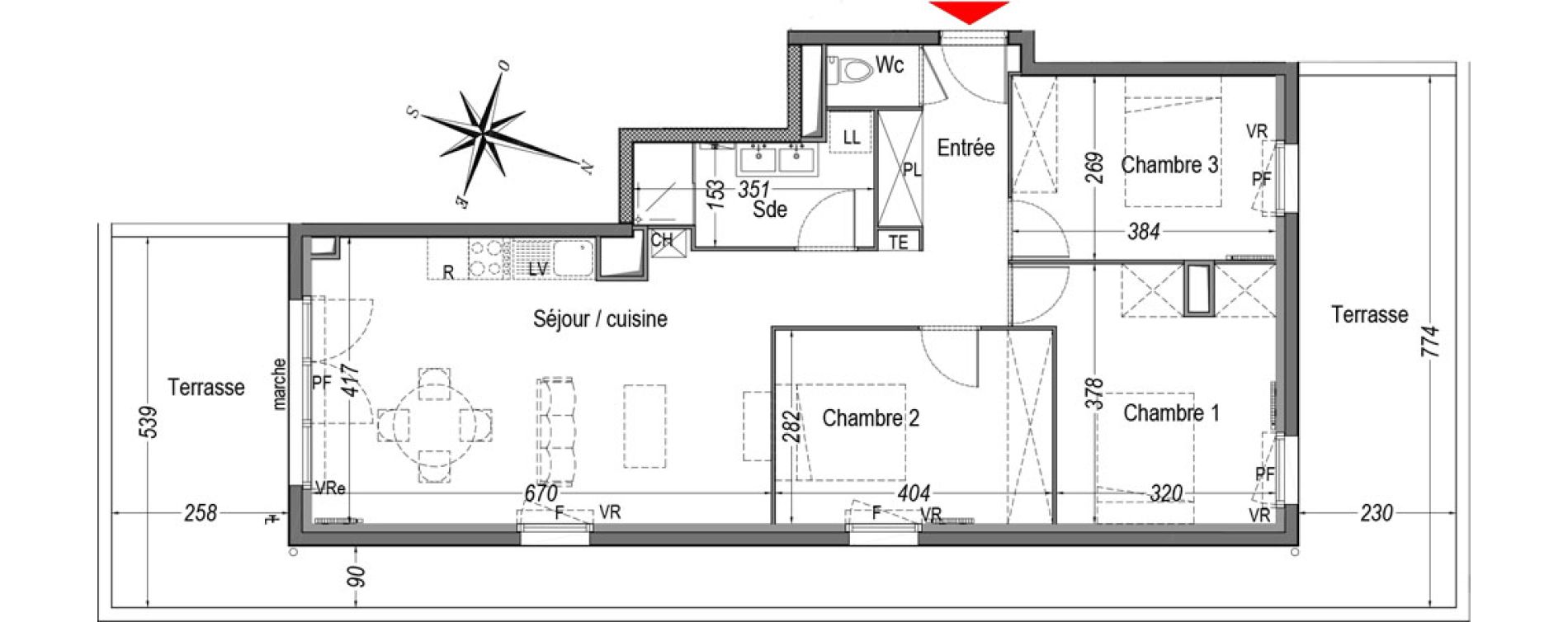 Appartement T4 de 76,49 m2 &agrave; Cenon Gravi&egrave;res - gravette - beaulieu - lagrue - plaisance
