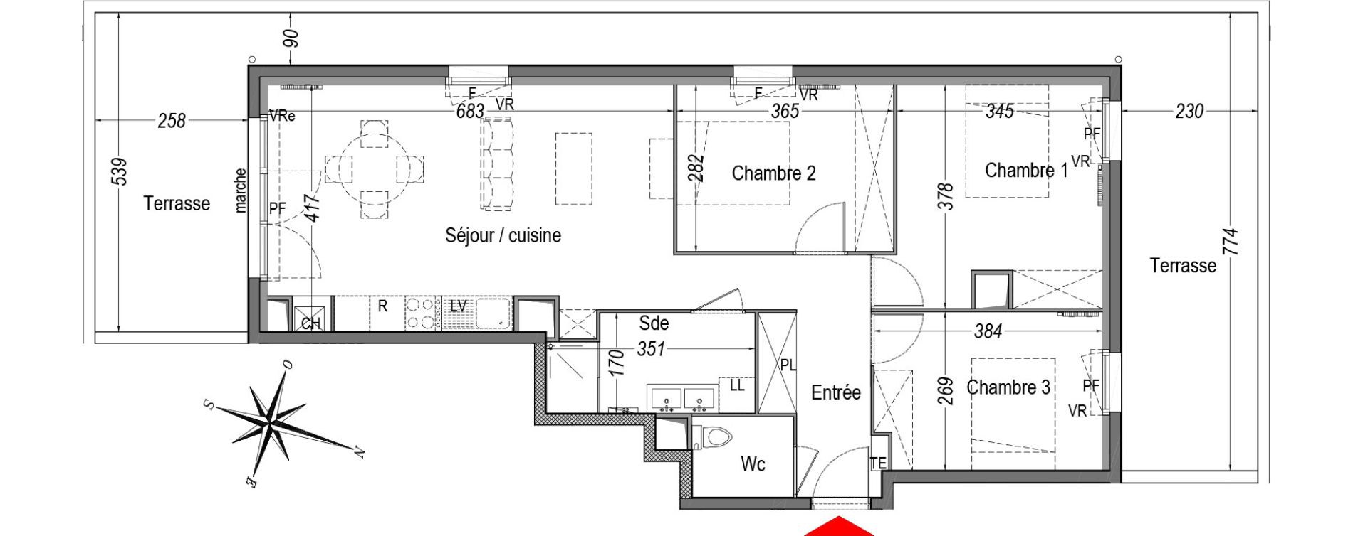 Appartement T4 de 76,78 m2 &agrave; Cenon Gravi&egrave;res - gravette - beaulieu - lagrue - plaisance