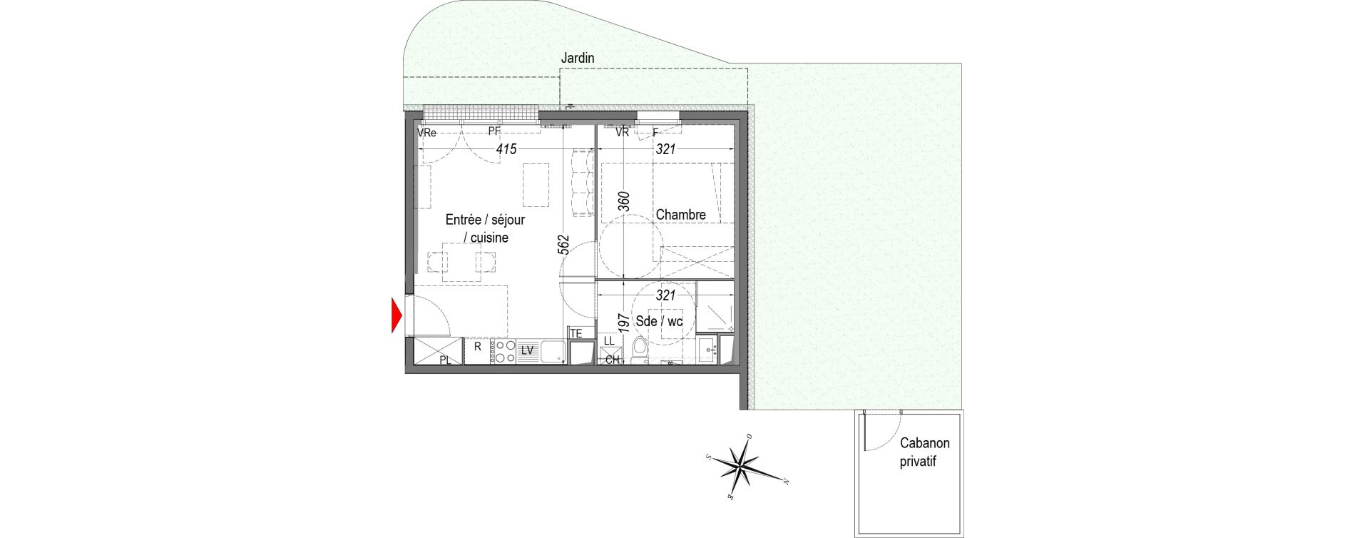 Appartement T2 de 40,66 m2 &agrave; Cenon Gravi&egrave;res - gravette - beaulieu - lagrue - plaisance