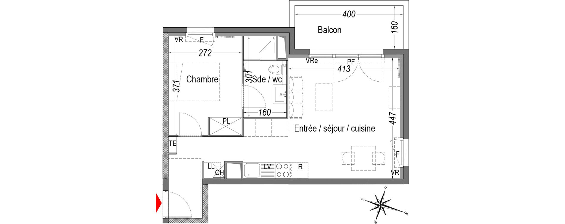 Appartement T2 de 42,01 m2 &agrave; Cenon Gravi&egrave;res - gravette - beaulieu - lagrue - plaisance