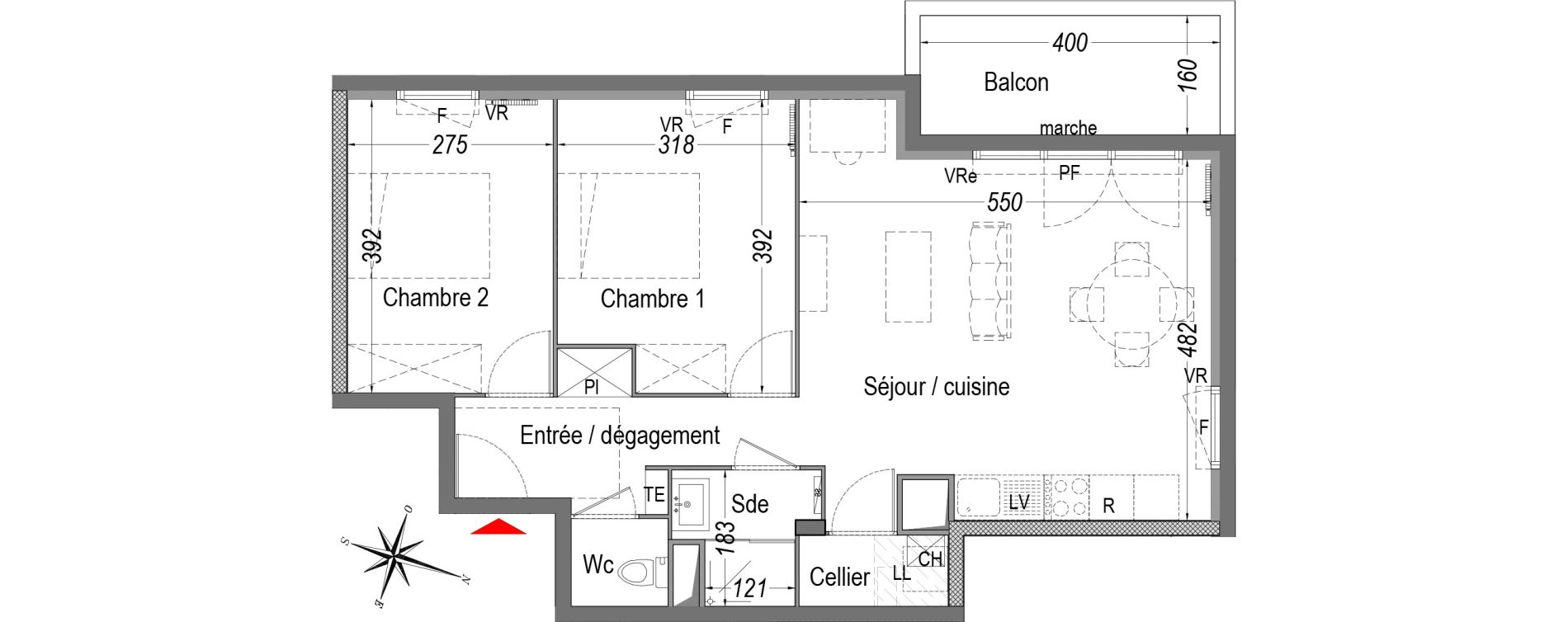 Appartement T3 de 62,00 m2 &agrave; Cenon Gravi&egrave;res - gravette - beaulieu - lagrue - plaisance