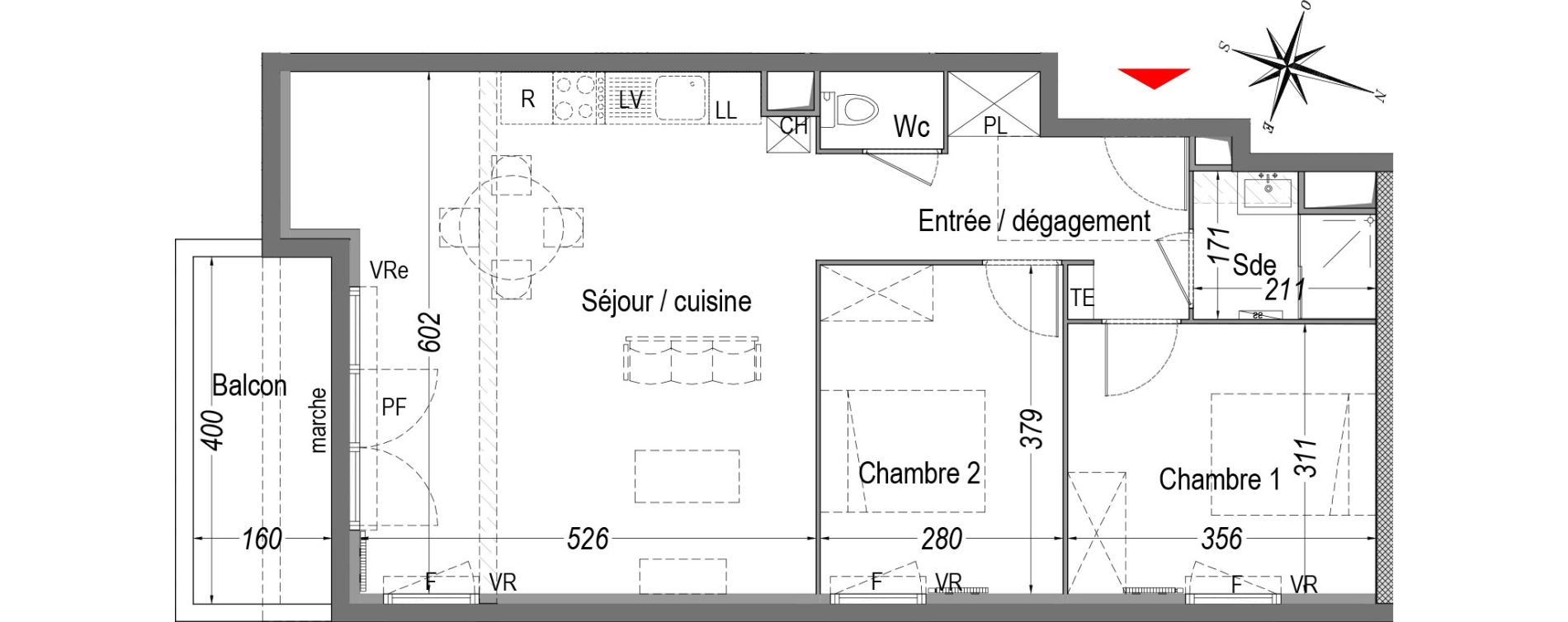 Appartement T3 de 66,22 m2 &agrave; Cenon Gravi&egrave;res - gravette - beaulieu - lagrue - plaisance