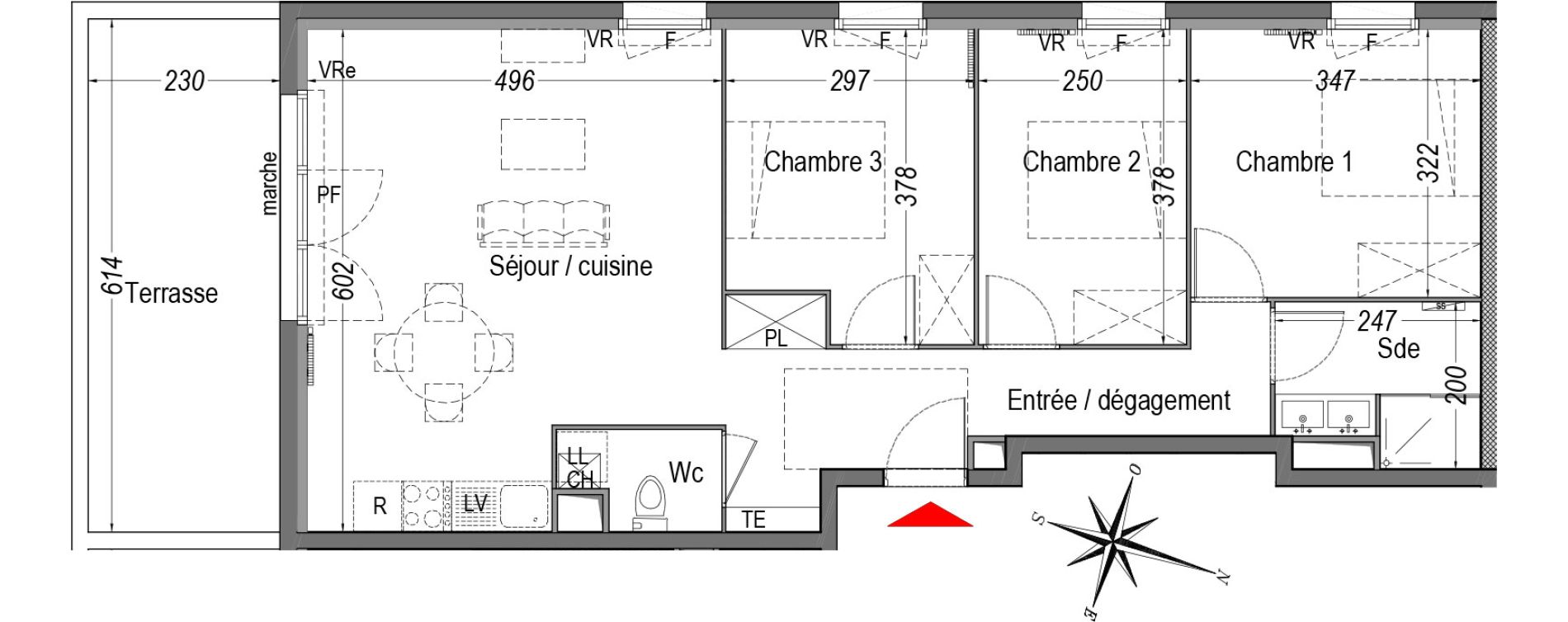 Appartement T4 de 74,58 m2 &agrave; Cenon Gravi&egrave;res - gravette - beaulieu - lagrue - plaisance