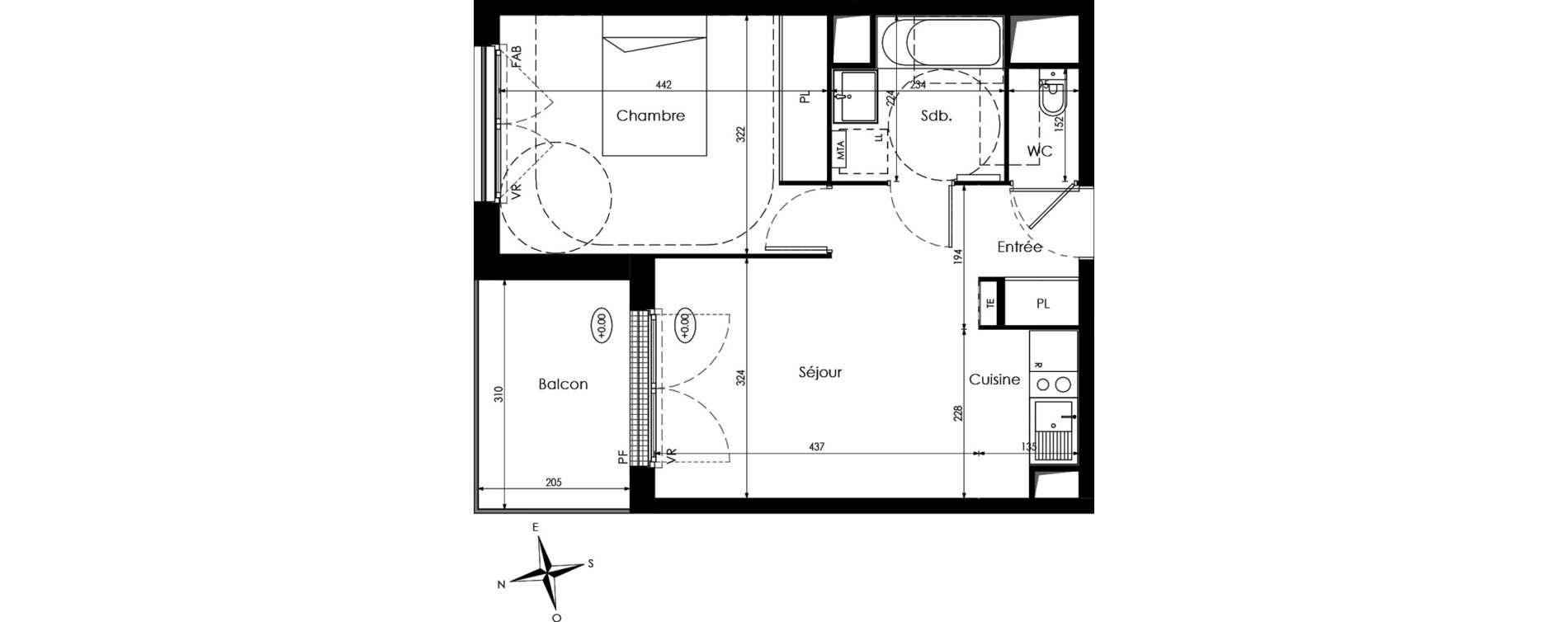 Appartement T2 de 41,70 m2 &agrave; Cenon Palmer