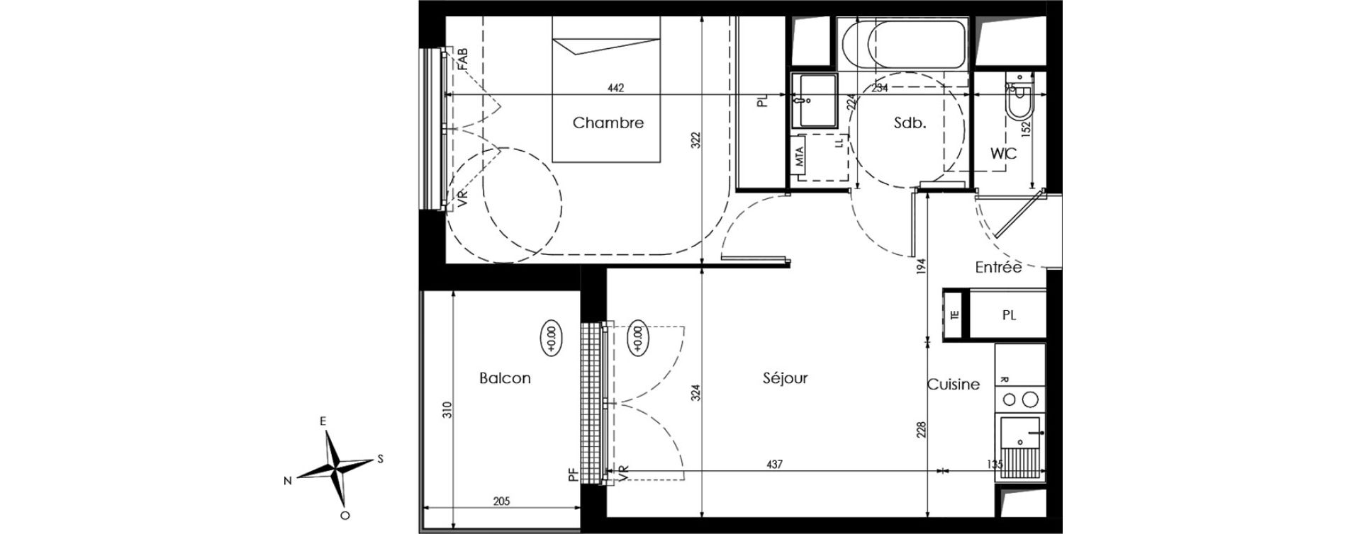 Appartement T2 de 41,70 m2 &agrave; Cenon Palmer