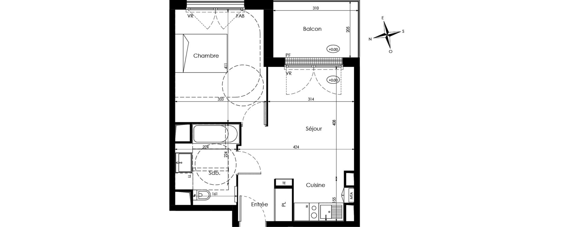 Appartement T2 de 40,14 m2 &agrave; Cenon Palmer