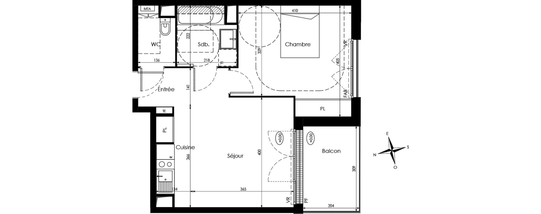 Appartement T2 de 45,73 m2 &agrave; Cenon Palmer