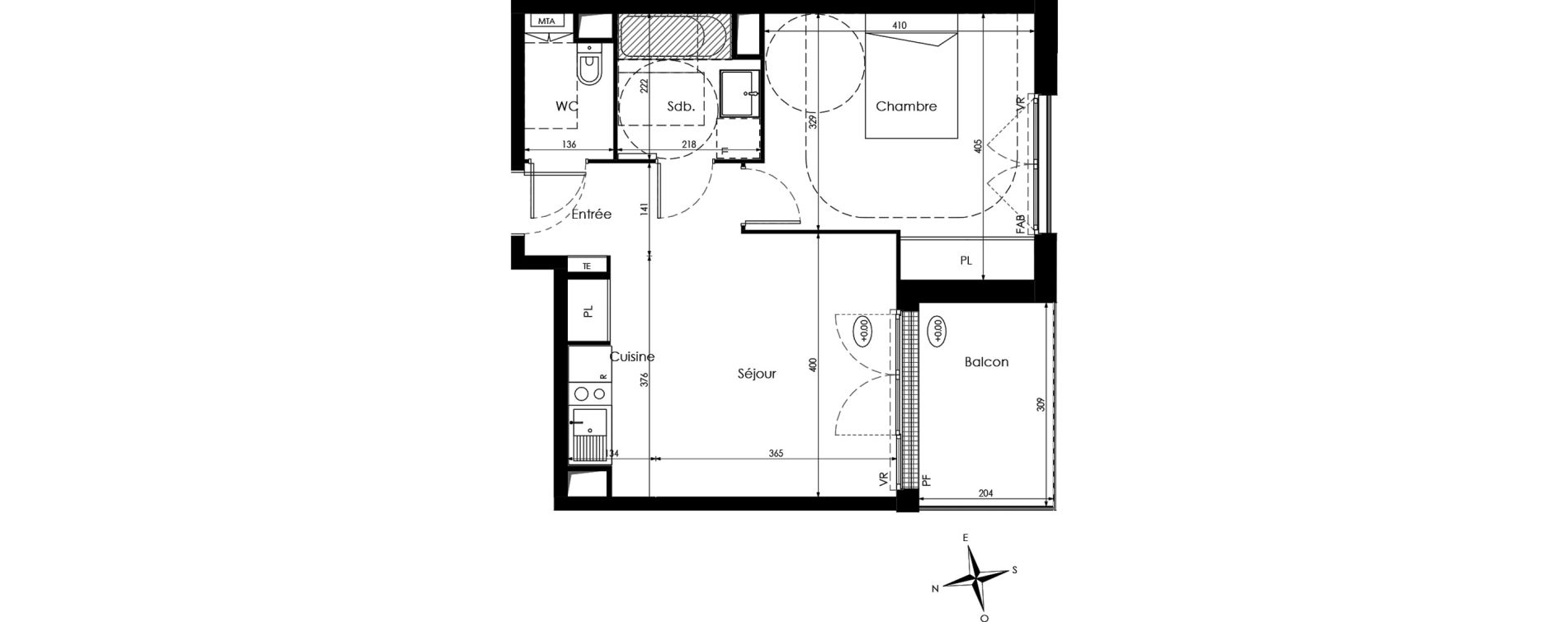 Appartement T2 de 45,73 m2 &agrave; Cenon Palmer