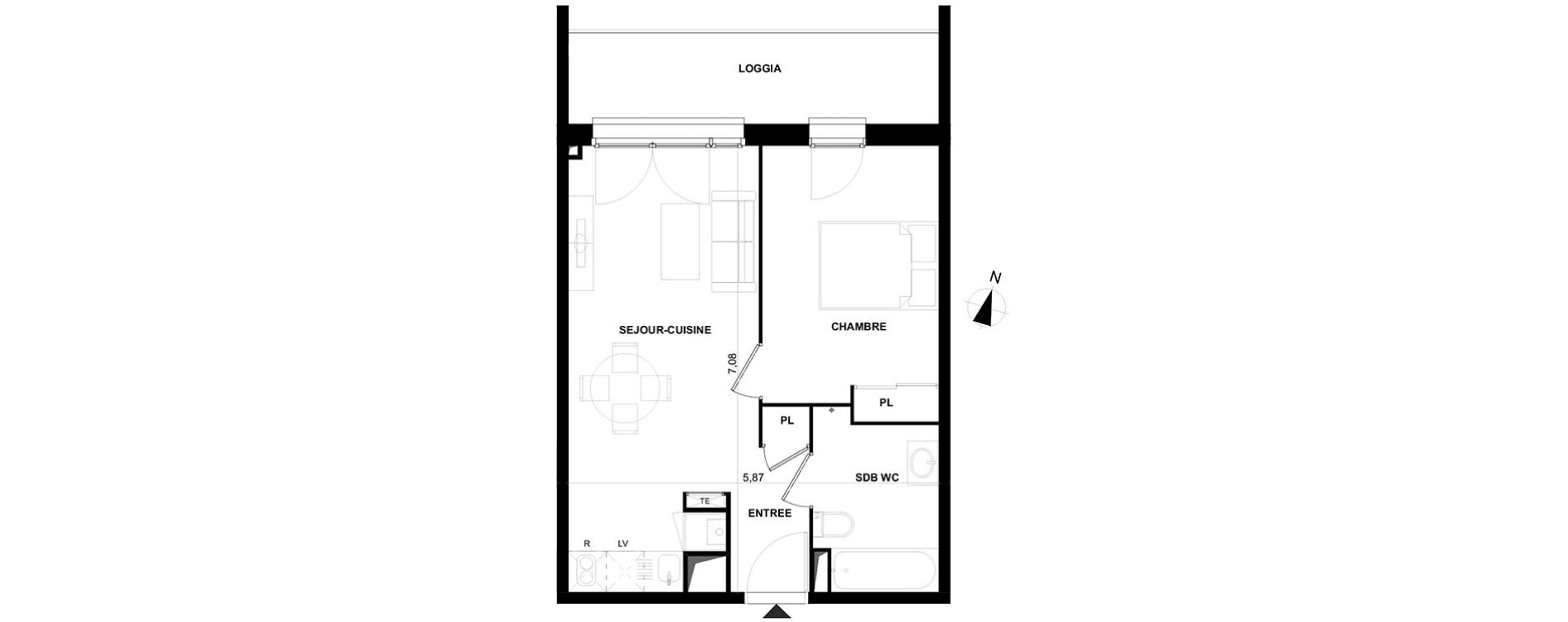 Appartement T2 de 39,96 m2 &agrave; Cenon Gravi&egrave;res - gravette - beaulieu - lagrue - plaisance