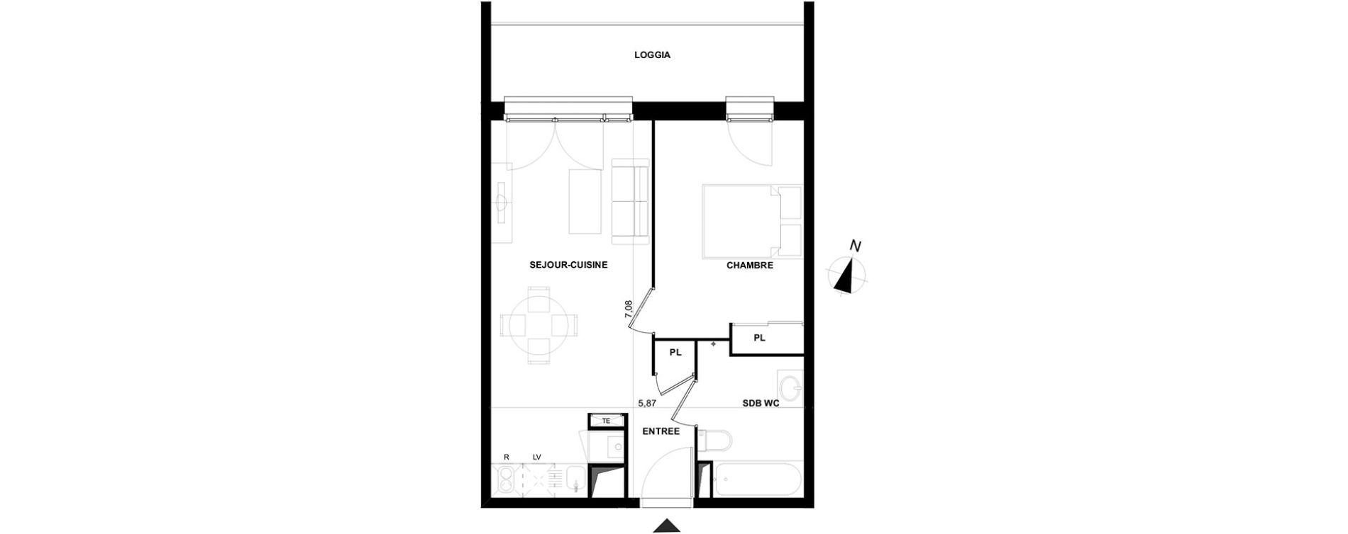 Appartement T2 de 39,95 m2 &agrave; Cenon Gravi&egrave;res - gravette - beaulieu - lagrue - plaisance