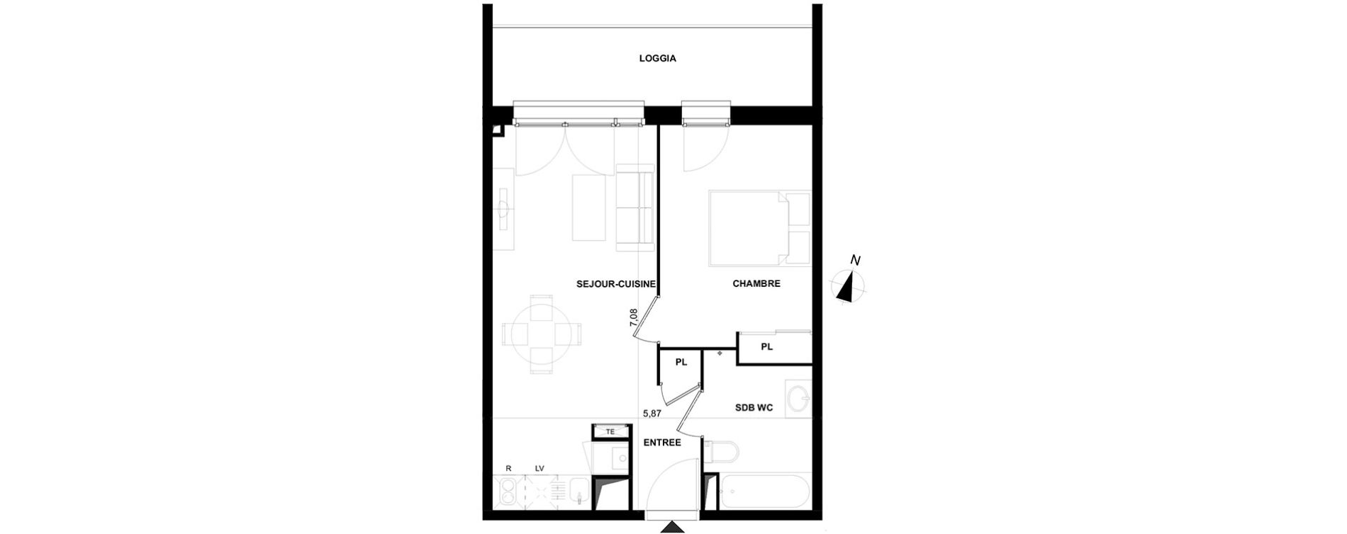 Appartement T2 de 39,96 m2 &agrave; Cenon Gravi&egrave;res - gravette - beaulieu - lagrue - plaisance