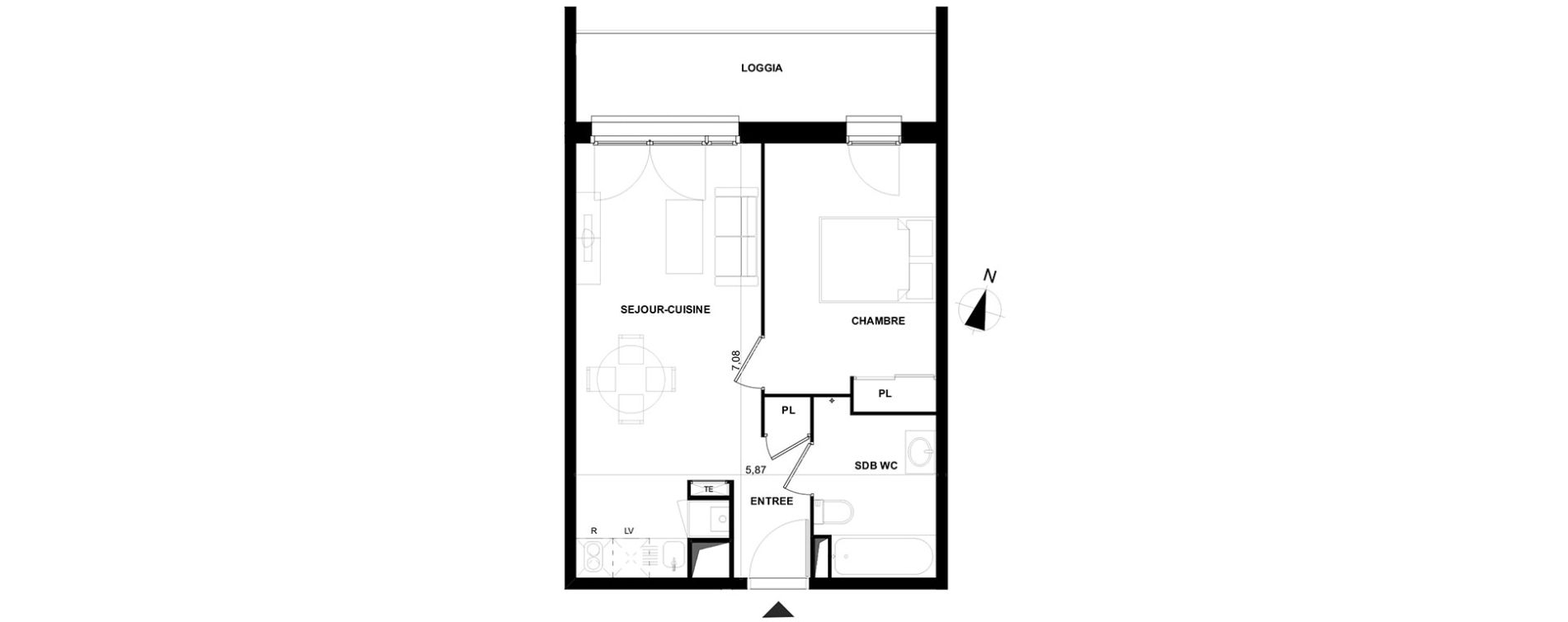 Appartement T2 de 39,93 m2 &agrave; Cenon Gravi&egrave;res - gravette - beaulieu - lagrue - plaisance