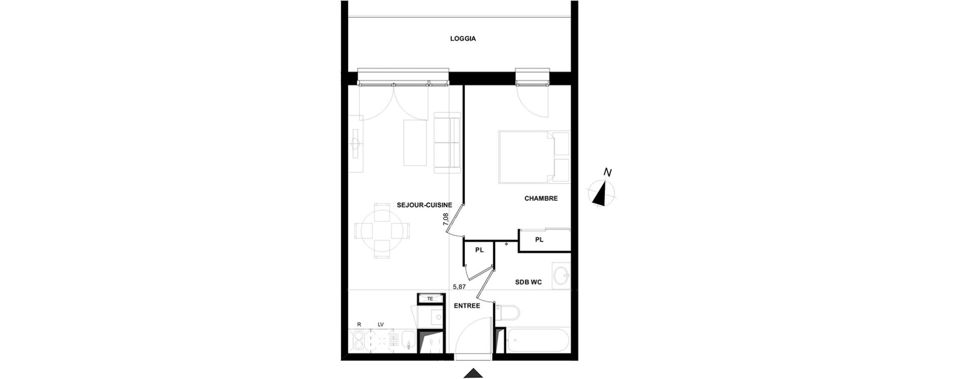 Appartement T2 de 40,03 m2 &agrave; Cenon Gravi&egrave;res - gravette - beaulieu - lagrue - plaisance
