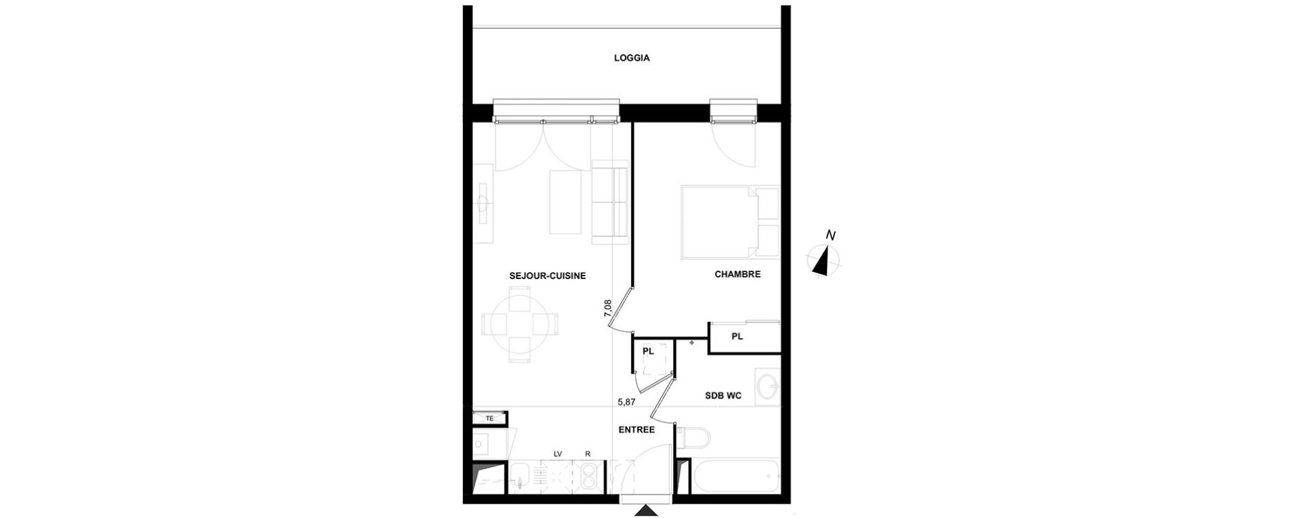 Appartement T2 de 40,01 m2 &agrave; Cenon Gravi&egrave;res - gravette - beaulieu - lagrue - plaisance
