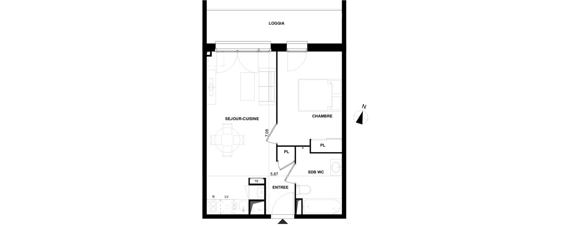 Appartement T2 de 39,96 m2 &agrave; Cenon Gravi&egrave;res - gravette - beaulieu - lagrue - plaisance