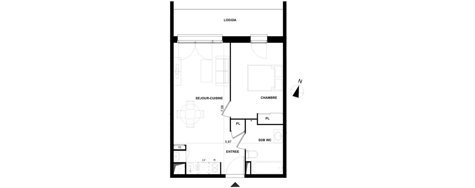 Appartement T2 de 40,01 m2 &agrave; Cenon Gravi&egrave;res - gravette - beaulieu - lagrue - plaisance