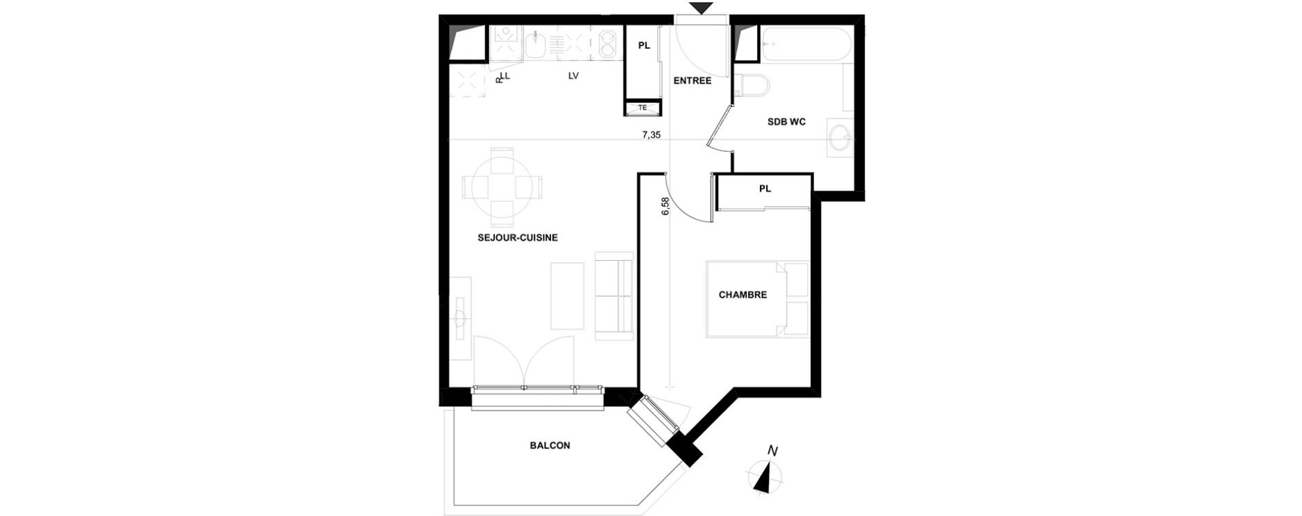Appartement T2 de 44,55 m2 &agrave; Cenon Gravi&egrave;res - gravette - beaulieu - lagrue - plaisance