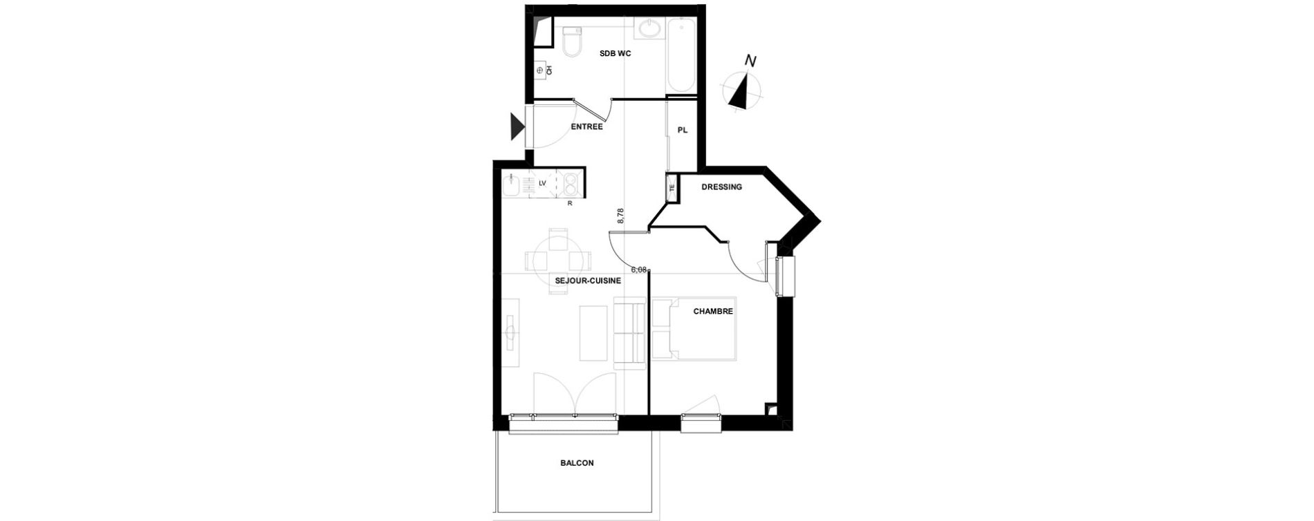 Appartement T2 de 43,72 m2 &agrave; Cenon Gravi&egrave;res - gravette - beaulieu - lagrue - plaisance