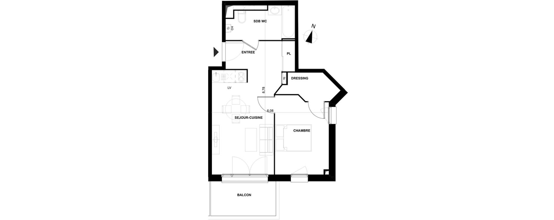 Appartement T2 de 43,25 m2 &agrave; Cenon Gravi&egrave;res - gravette - beaulieu - lagrue - plaisance