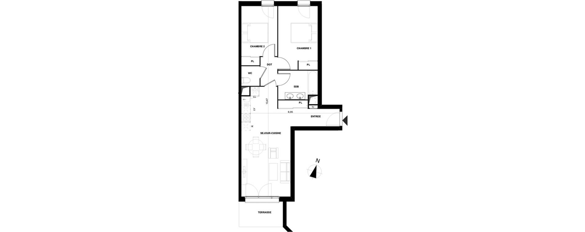 Appartement T3 de 62,77 m2 &agrave; Cenon Gravi&egrave;res - gravette - beaulieu - lagrue - plaisance