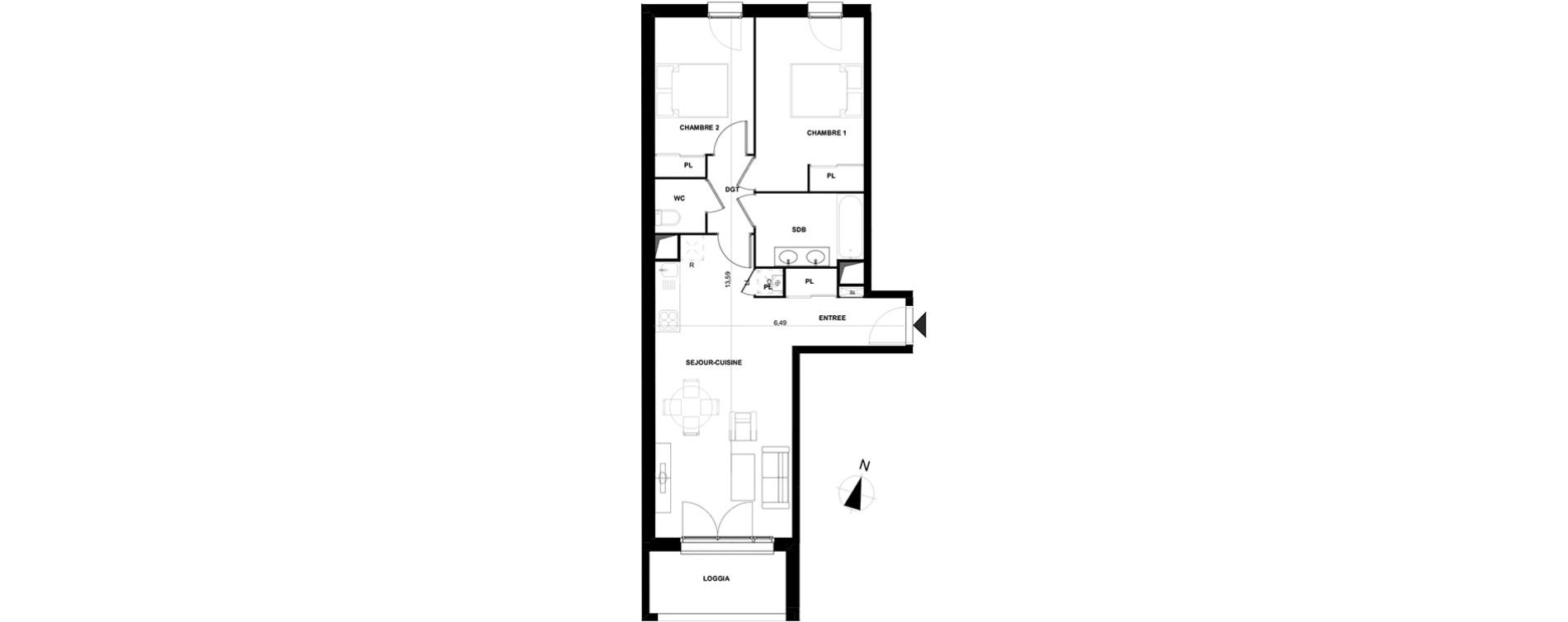 Appartement T3 de 62,55 m2 &agrave; Cenon Gravi&egrave;res - gravette - beaulieu - lagrue - plaisance