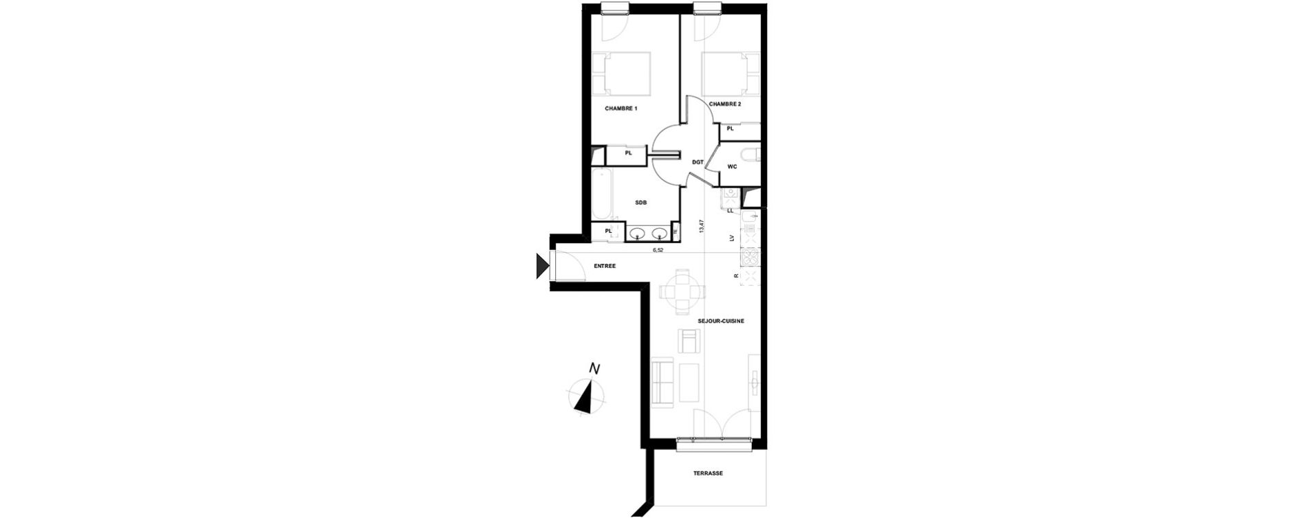 Appartement T3 de 62,78 m2 &agrave; Cenon Gravi&egrave;res - gravette - beaulieu - lagrue - plaisance