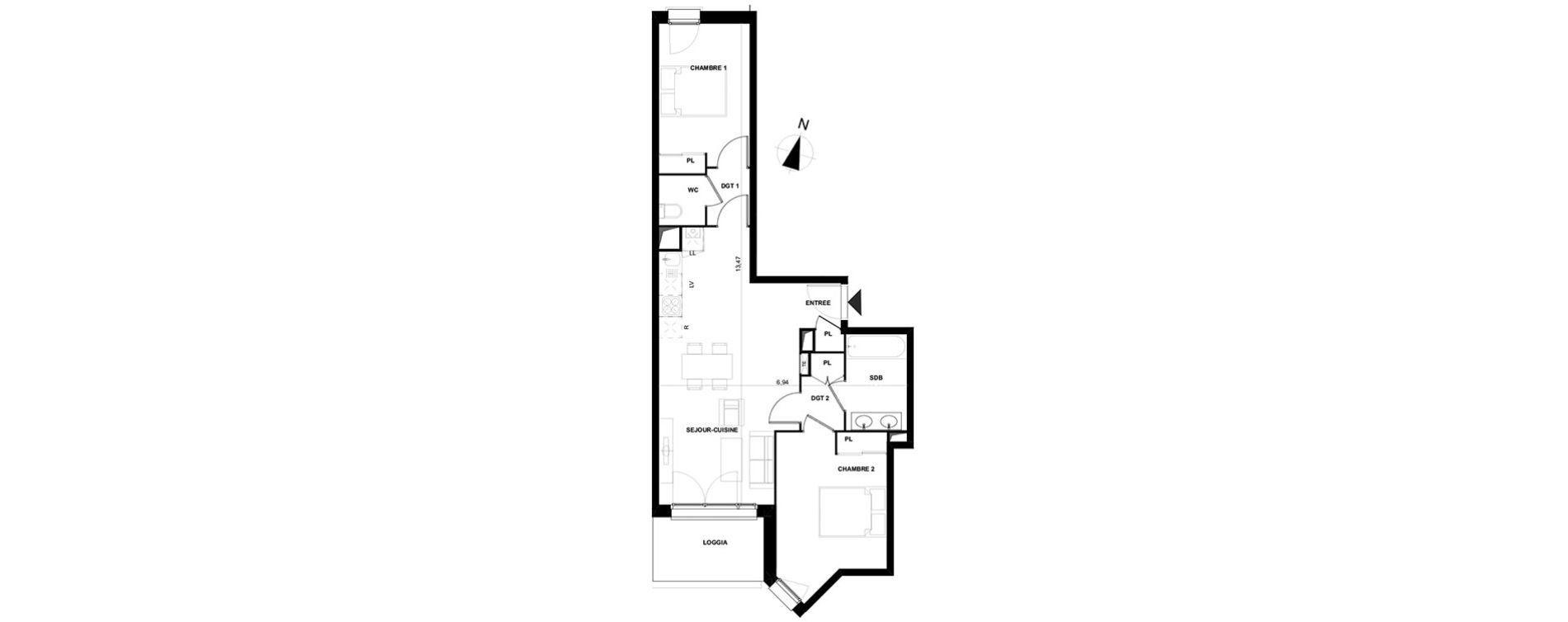 Appartement T3 de 62,30 m2 &agrave; Cenon Gravi&egrave;res - gravette - beaulieu - lagrue - plaisance