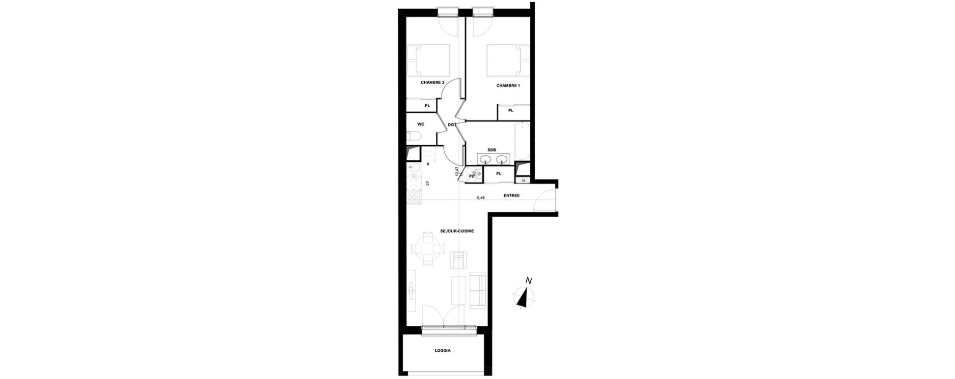 Appartement T3 de 62,59 m2 &agrave; Cenon Gravi&egrave;res - gravette - beaulieu - lagrue - plaisance