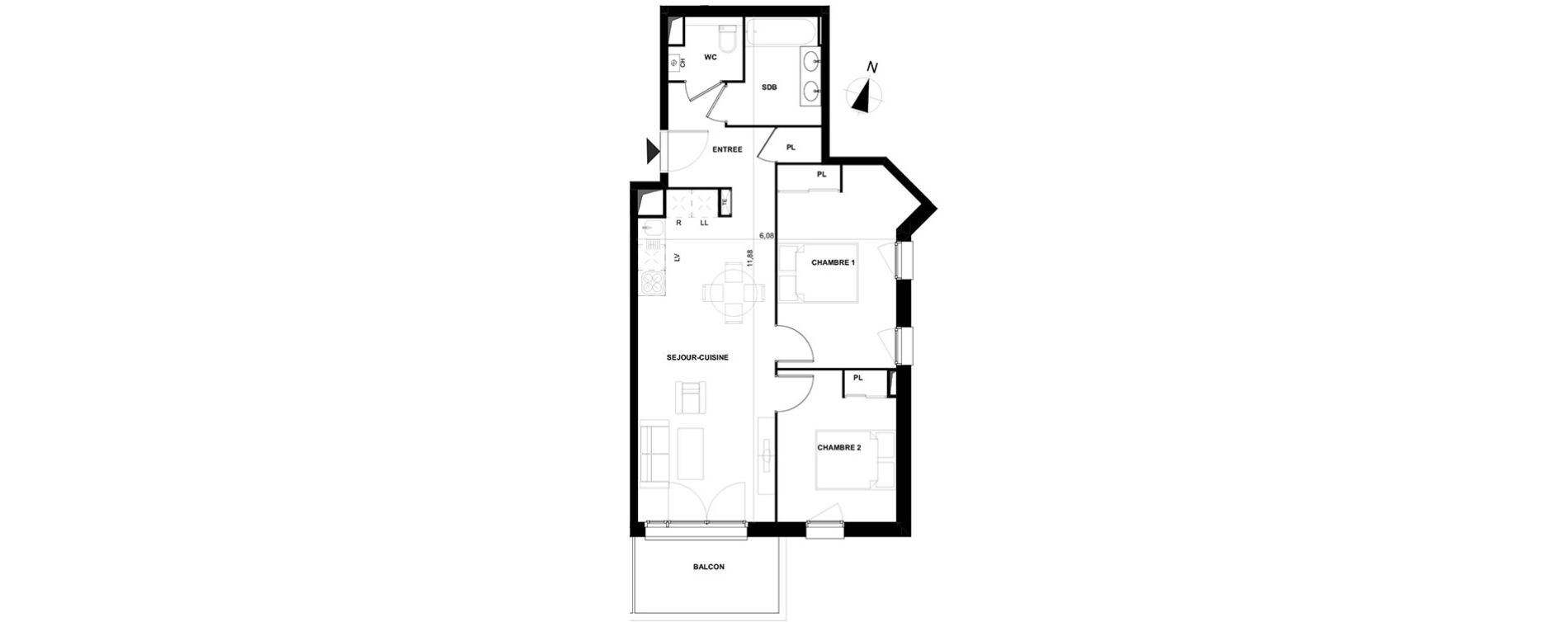Appartement T3 de 61,16 m2 &agrave; Cenon Gravi&egrave;res - gravette - beaulieu - lagrue - plaisance