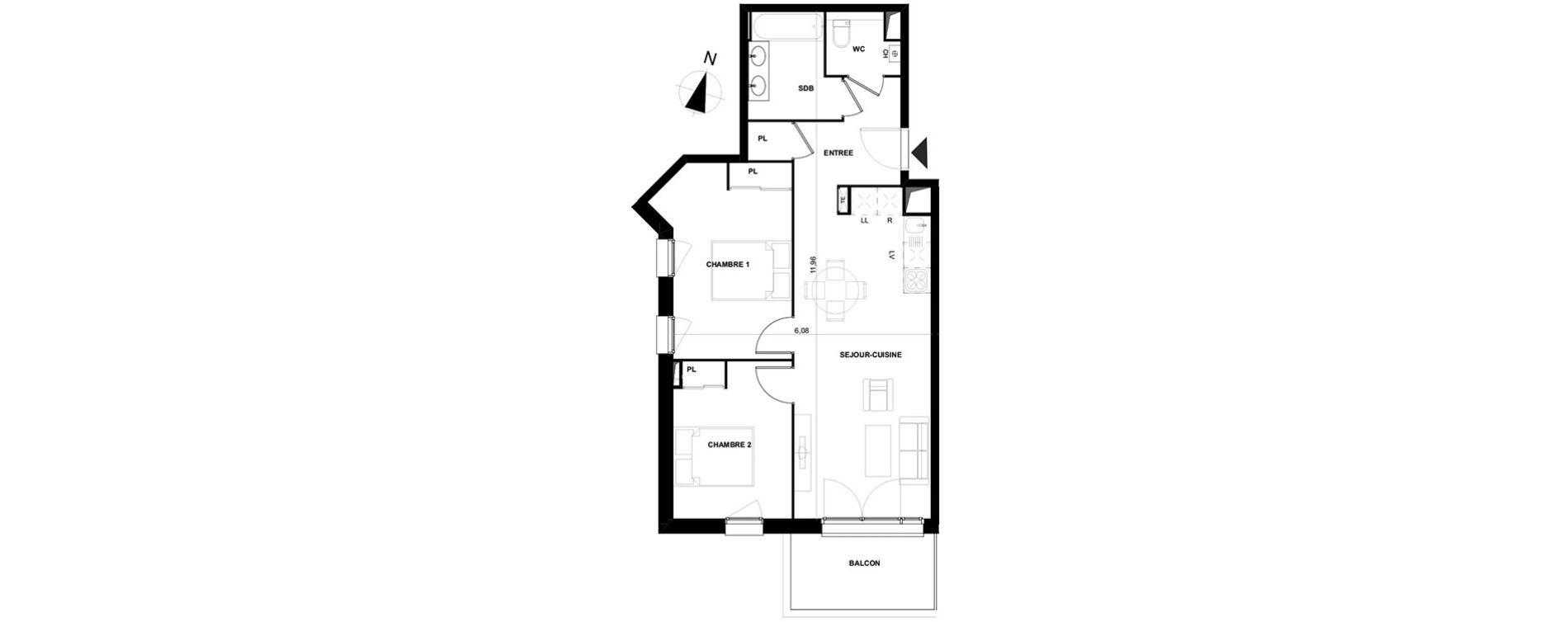 Appartement T3 de 61,45 m2 &agrave; Cenon Gravi&egrave;res - gravette - beaulieu - lagrue - plaisance
