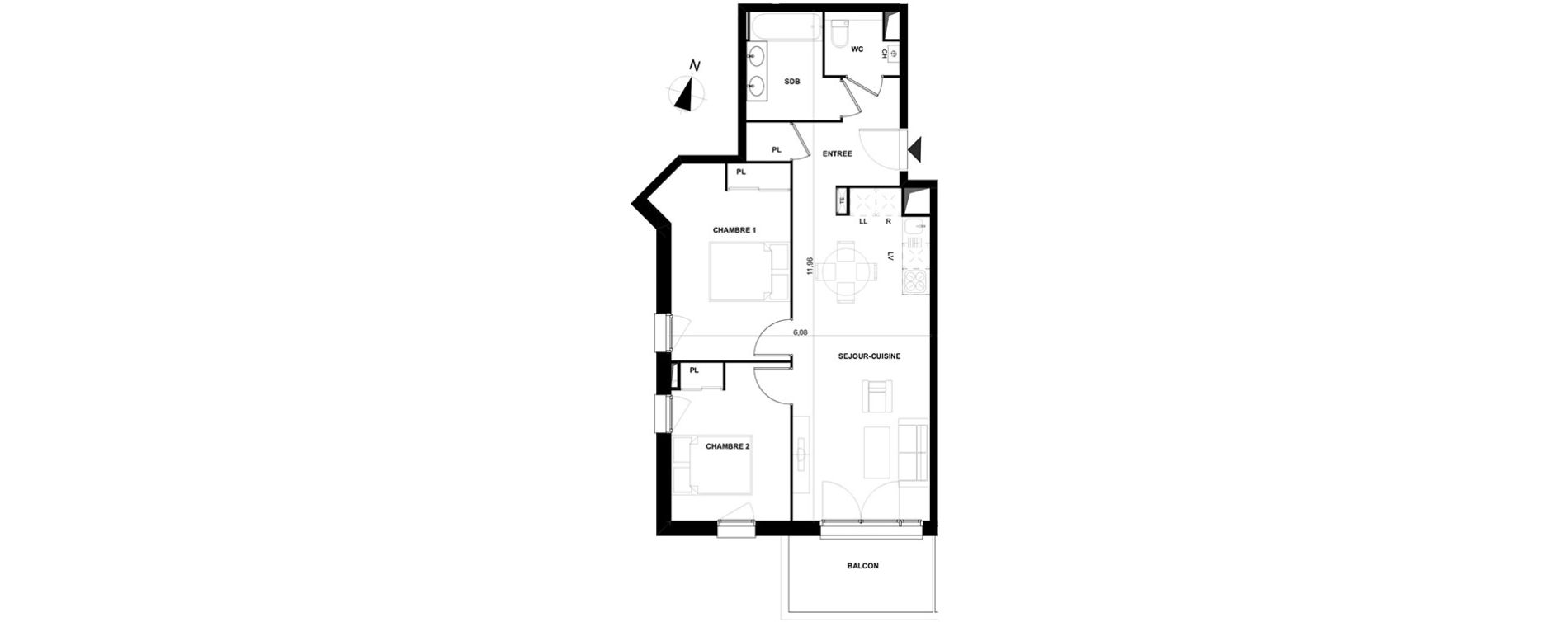 Appartement T3 de 61,43 m2 &agrave; Cenon Gravi&egrave;res - gravette - beaulieu - lagrue - plaisance