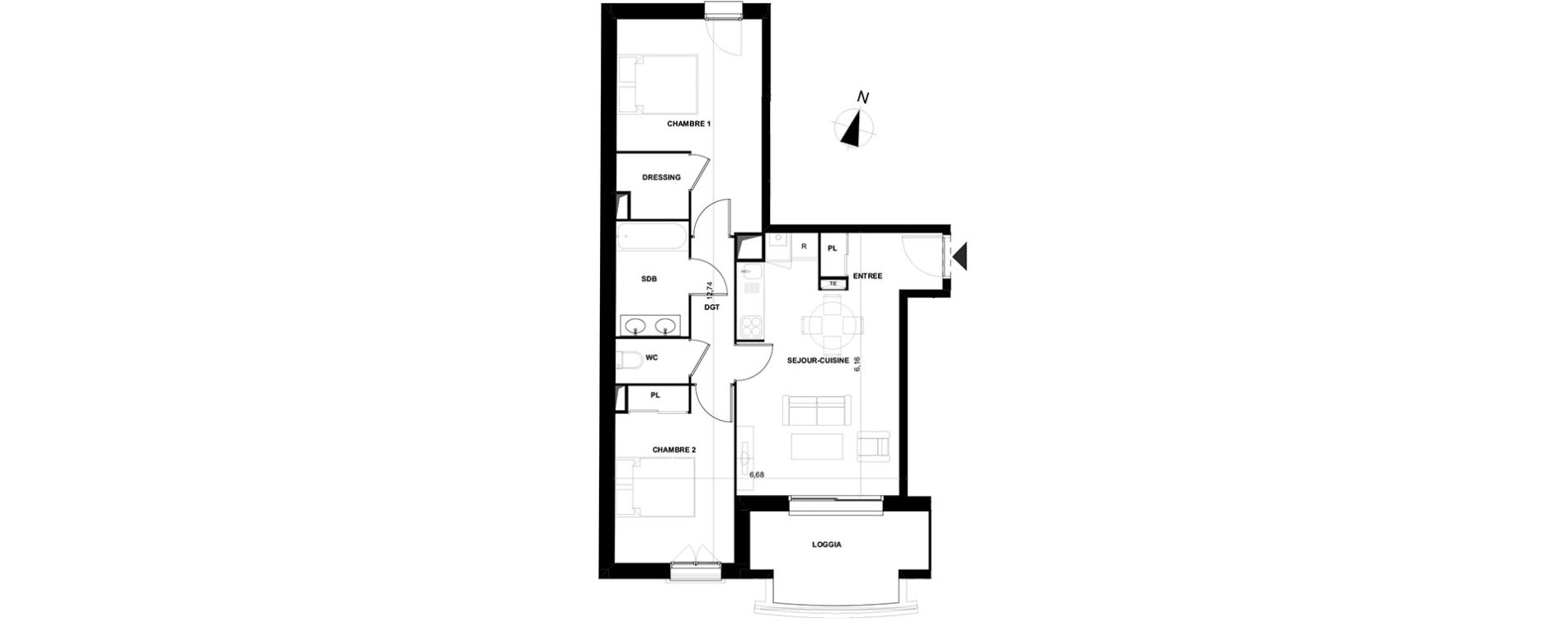 Appartement T3 de 61,55 m2 &agrave; Cenon Gravi&egrave;res - gravette - beaulieu - lagrue - plaisance
