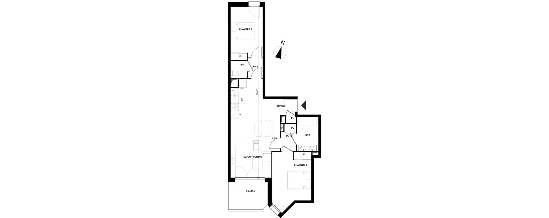 Appartement T3 de 62,31 m2 &agrave; Cenon Gravi&egrave;res - gravette - beaulieu - lagrue - plaisance