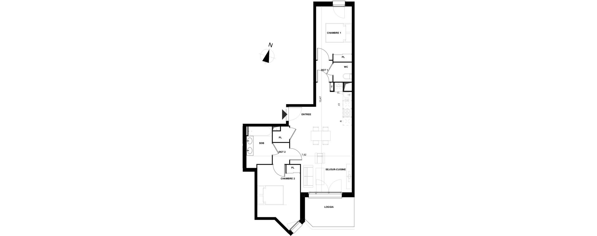 Appartement T3 de 64,89 m2 &agrave; Cenon Gravi&egrave;res - gravette - beaulieu - lagrue - plaisance