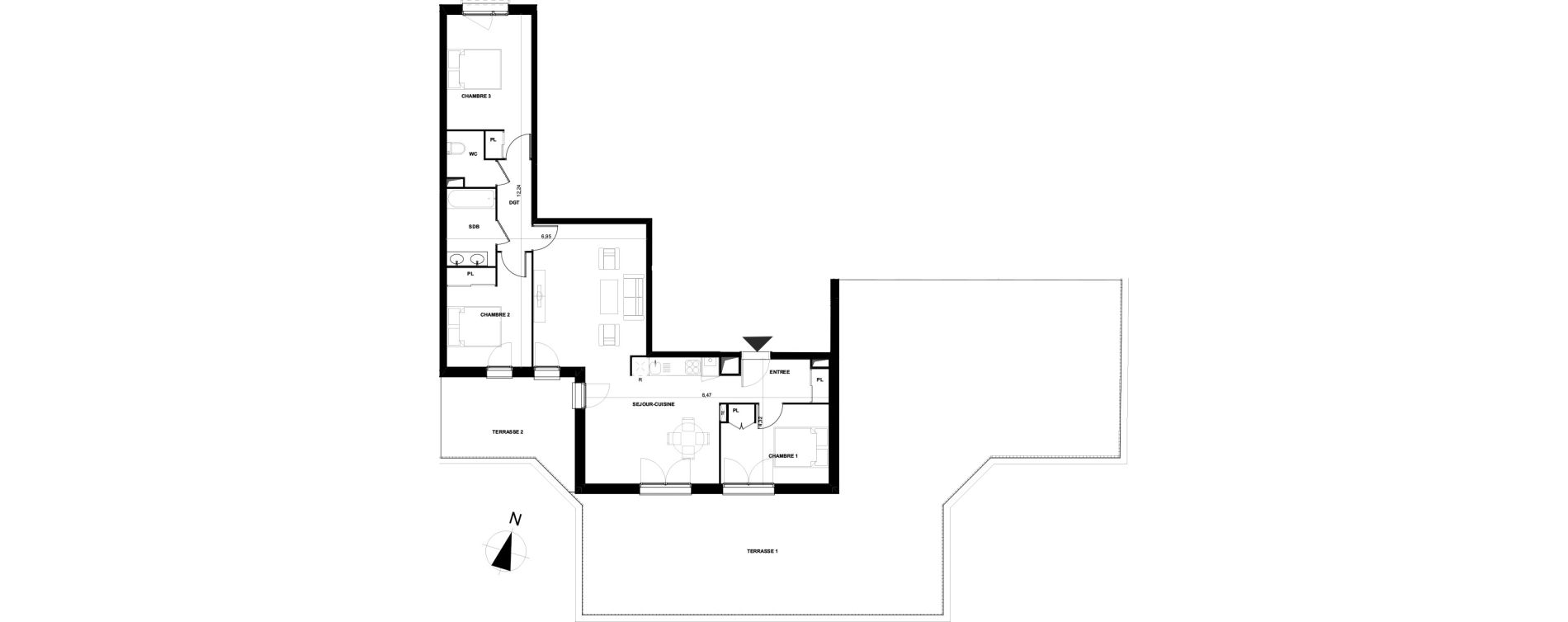 Appartement T4 de 89,72 m2 &agrave; Cenon Gravi&egrave;res - gravette - beaulieu - lagrue - plaisance