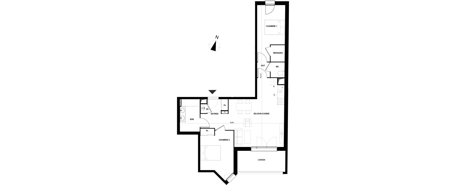 Appartement T3 de 67,77 m2 &agrave; Cenon Gravi&egrave;res - gravette - beaulieu - lagrue - plaisance