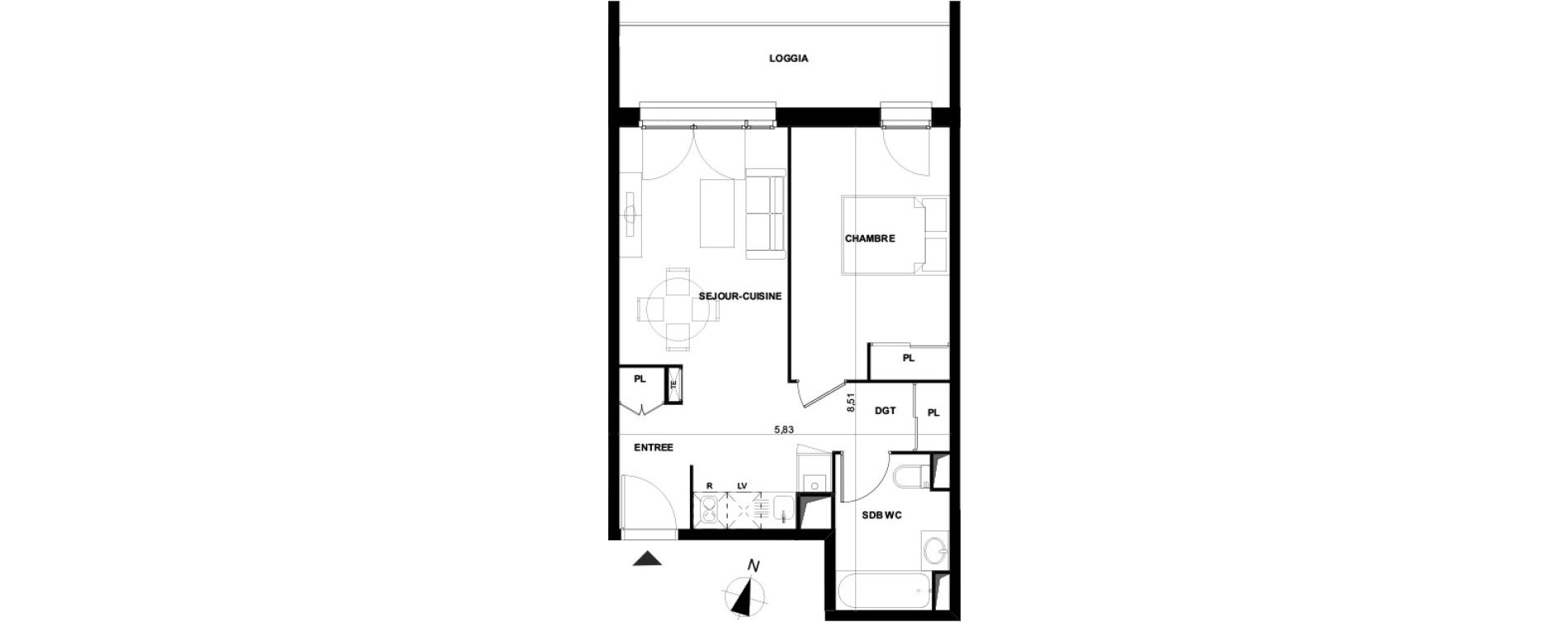 Appartement T2 de 42,22 m2 &agrave; Cenon Gravi&egrave;res - gravette - beaulieu - lagrue - plaisance