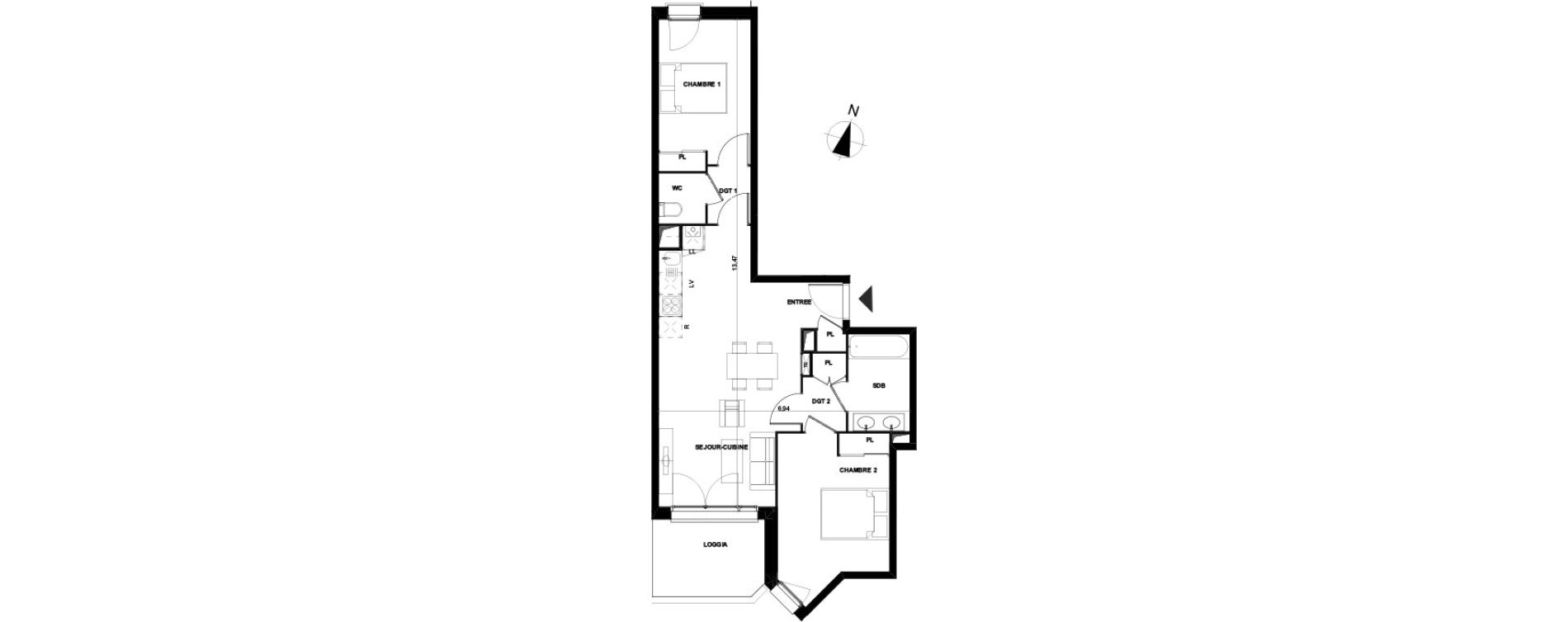 Appartement T3 de 62,30 m2 &agrave; Cenon Gravi&egrave;res - gravette - beaulieu - lagrue - plaisance