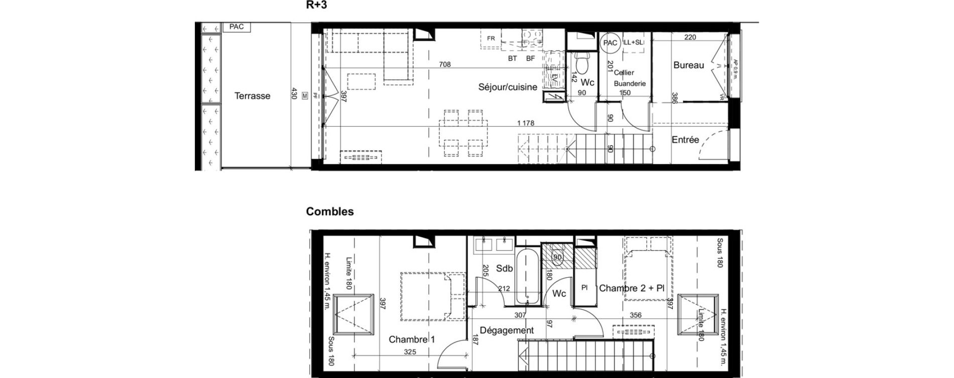 Duplex T3 de 76,57 m2 &agrave; Cenon Bas cenon - cours verdun - testaud