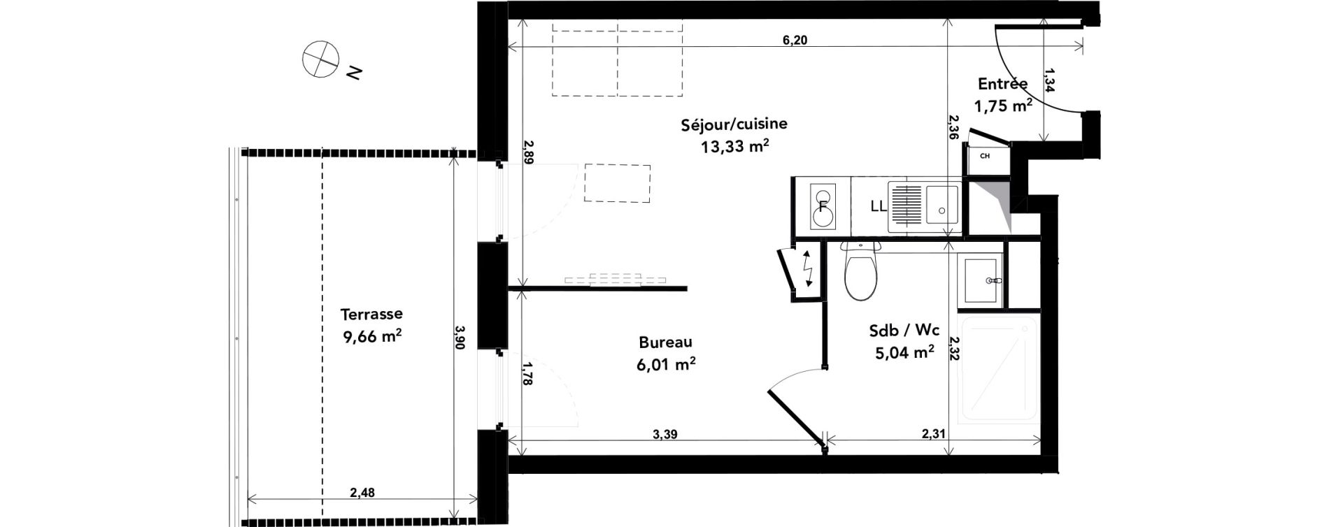 Duplex T1 de 26,13 m2 &agrave; Cenon Gravi&egrave;res - gravette - beaulieu - lagrue - plaisance