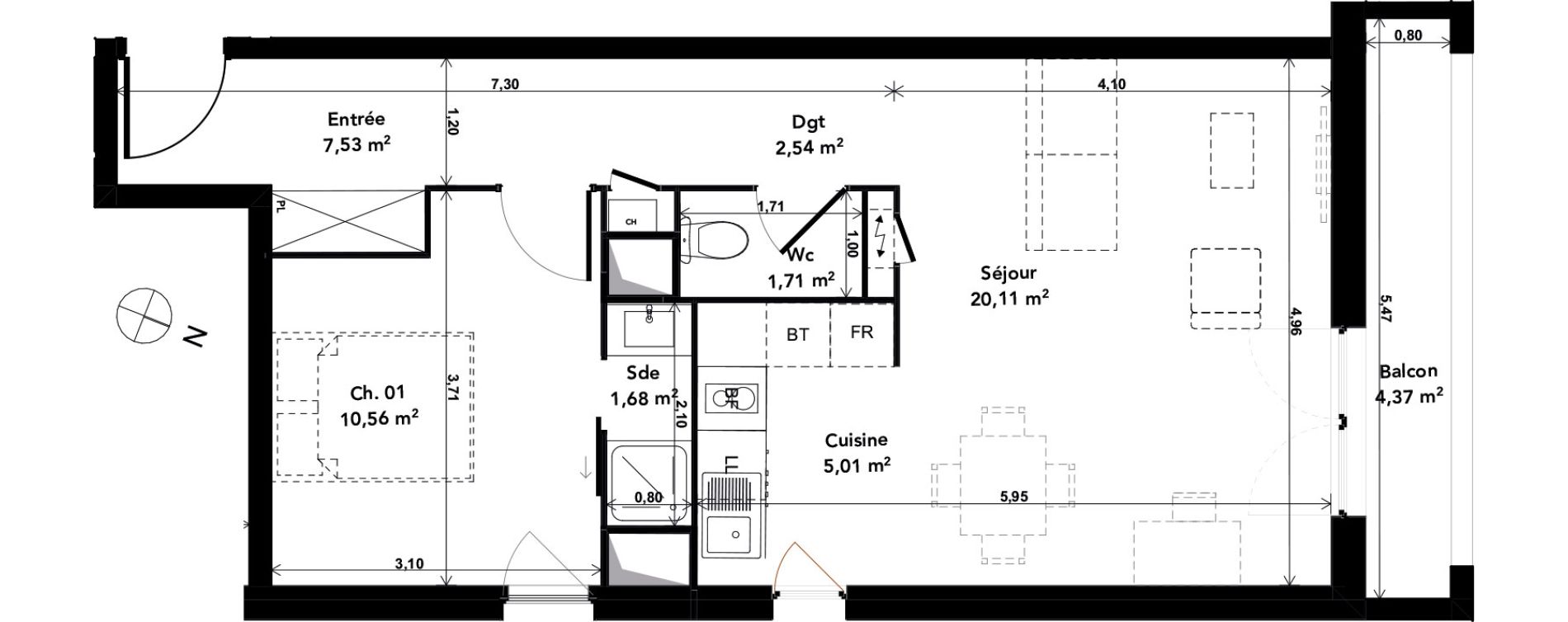 Appartement T2 de 49,14 m2 &agrave; Cenon Gravi&egrave;res - gravette - beaulieu - lagrue - plaisance