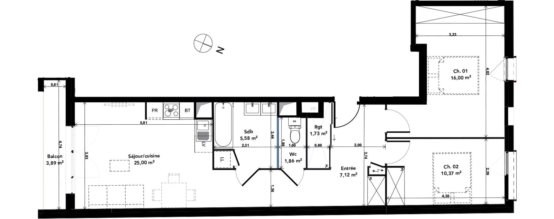 Appartement T3 de 67,66 m2 &agrave; Cenon Gravi&egrave;res - gravette - beaulieu - lagrue - plaisance