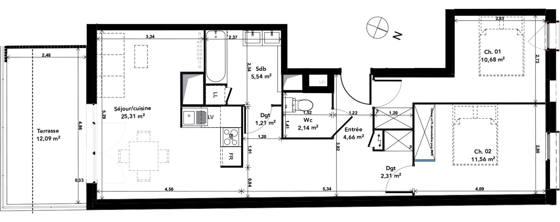 Appartement T3 de 63,41 m2 &agrave; Cenon Gravi&egrave;res - gravette - beaulieu - lagrue - plaisance