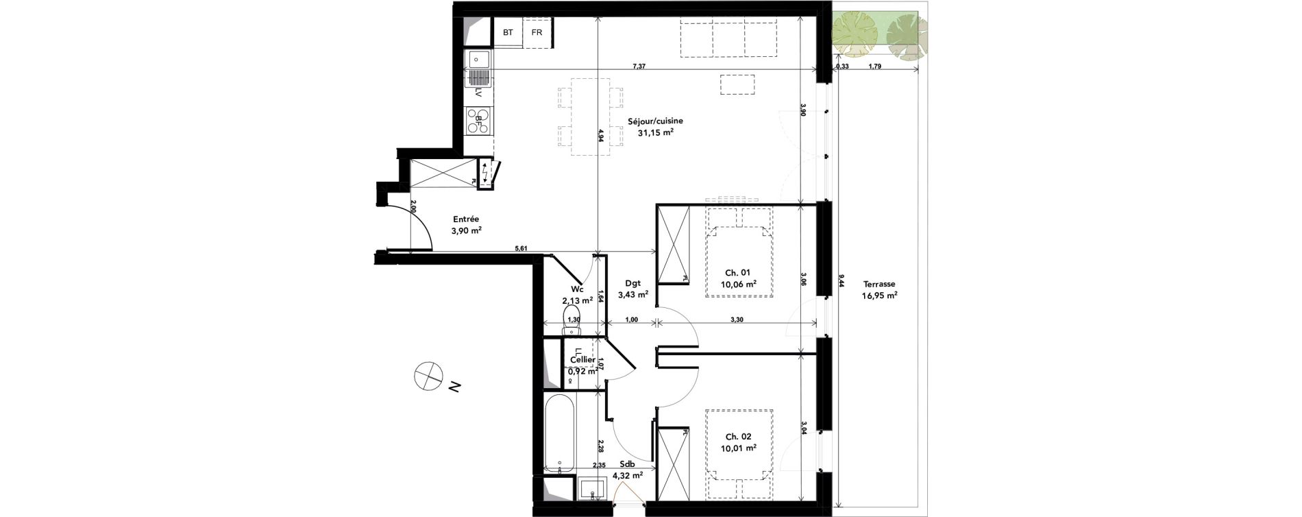 Appartement T3 de 65,92 m2 &agrave; Cenon Gravi&egrave;res - gravette - beaulieu - lagrue - plaisance