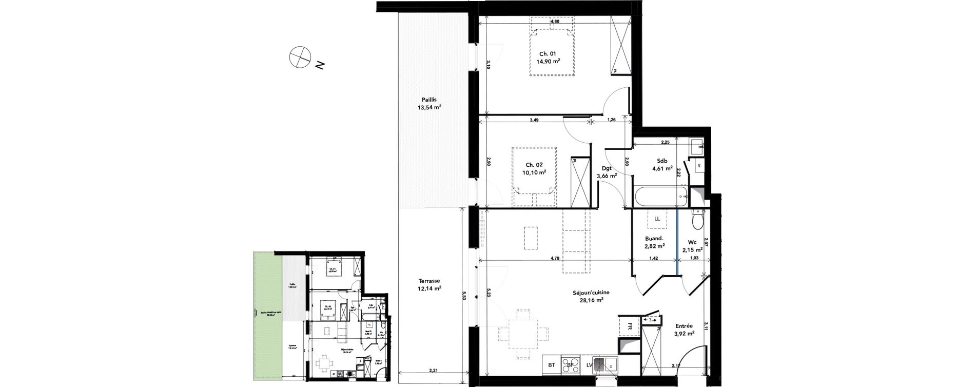 Appartement T3 de 70,32 m2 &agrave; Cenon Gravi&egrave;res - gravette - beaulieu - lagrue - plaisance