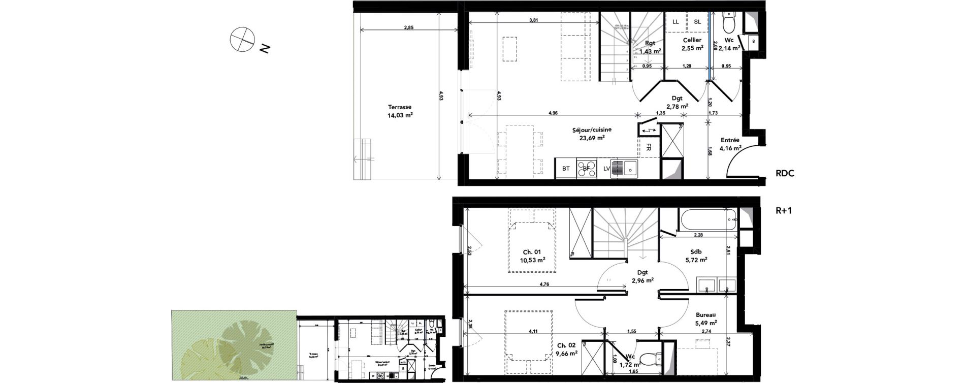 Duplex T3 de 72,83 m2 &agrave; Cenon Gravi&egrave;res - gravette - beaulieu - lagrue - plaisance
